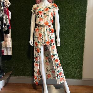 Mimi Chica Floral Rayon Off Shoulder Romper Shorts Maxi Dress